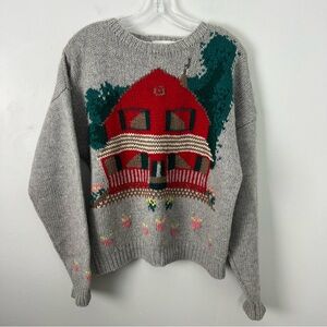 Vintage Deans of Scotland 100% Shetland Wool Sweater House Flowers